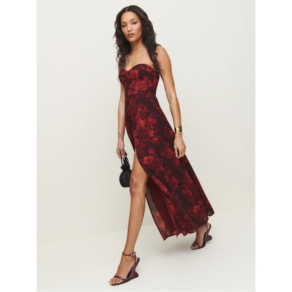 Reformation Leilani Red Strapless Dress with Sweetheart Neckline